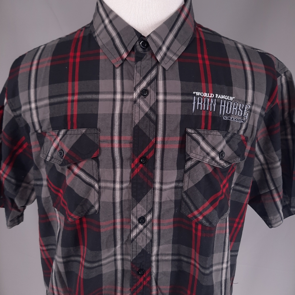 Daytona World Famous Iron Horse Saloon Plaid Shirt Men's Size 2XL Motorcycle